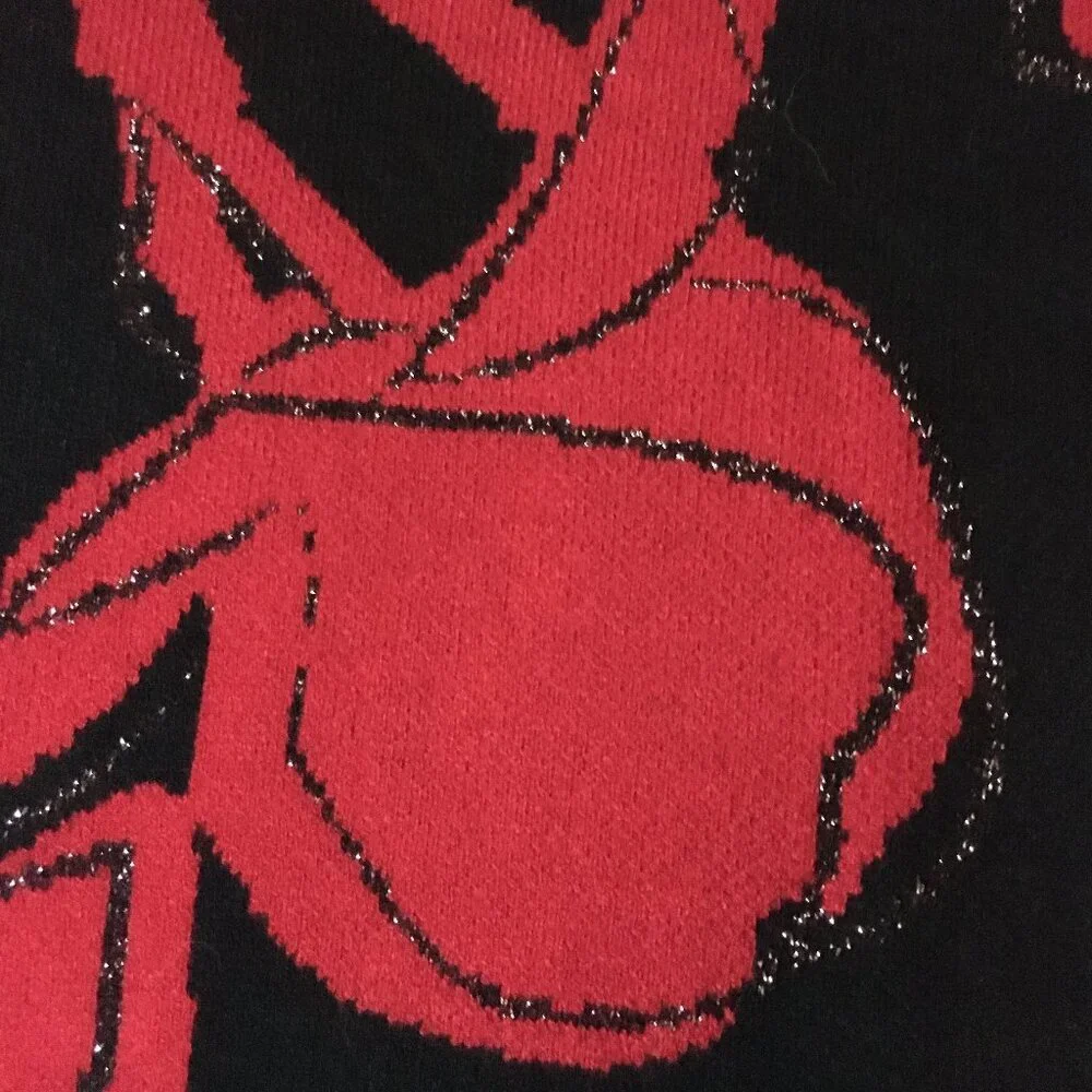 Tahari Red & Black Floral Rayon Blend Mockneck Sweater Medium - Picture 4 of 13